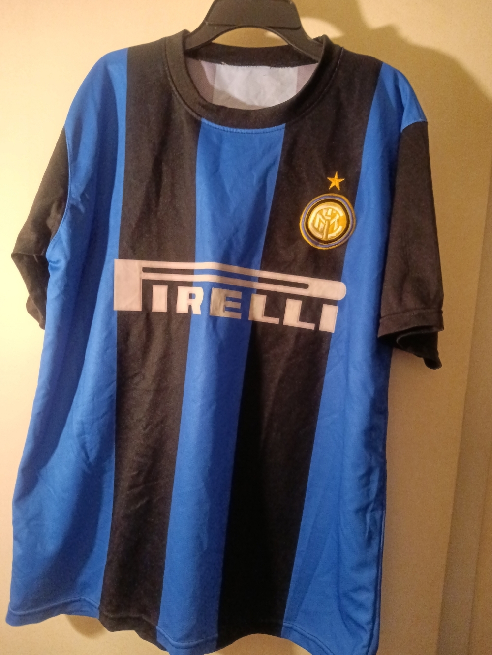 International Milan Pirelli Soccer Jersey - Size Medium - Blue And Black Strips